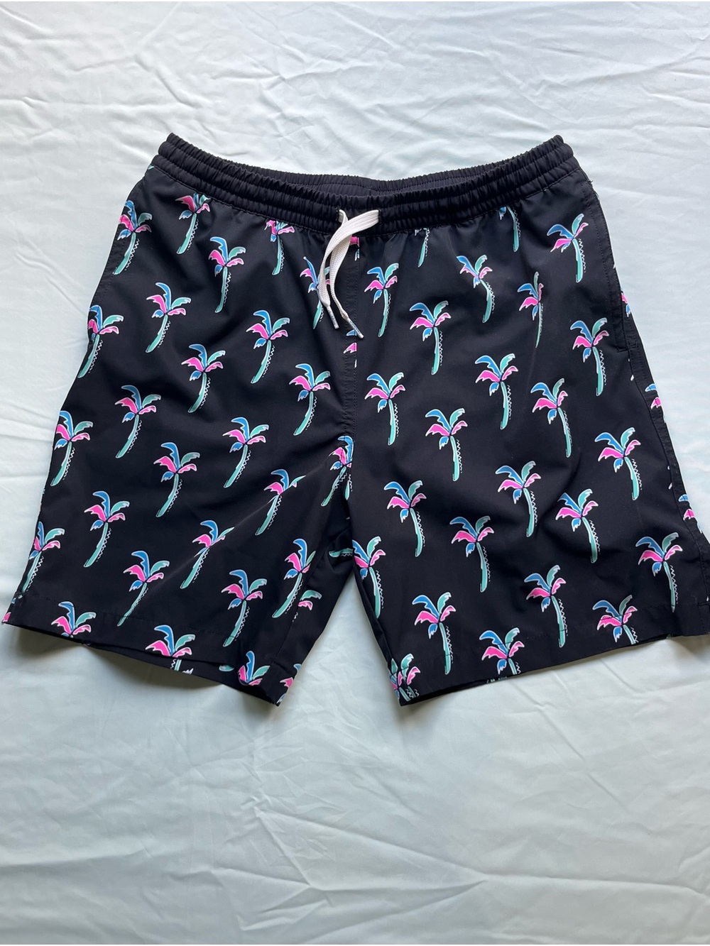 Youth Chubbies Black Swim Trunks with Pink & Teal Palm Print
